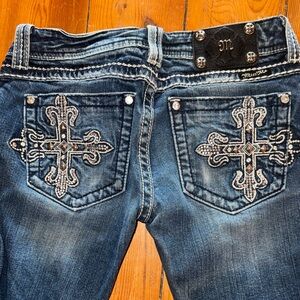 Miss Me Dark Blue Boot Cut Jeans with Embellished Pockets